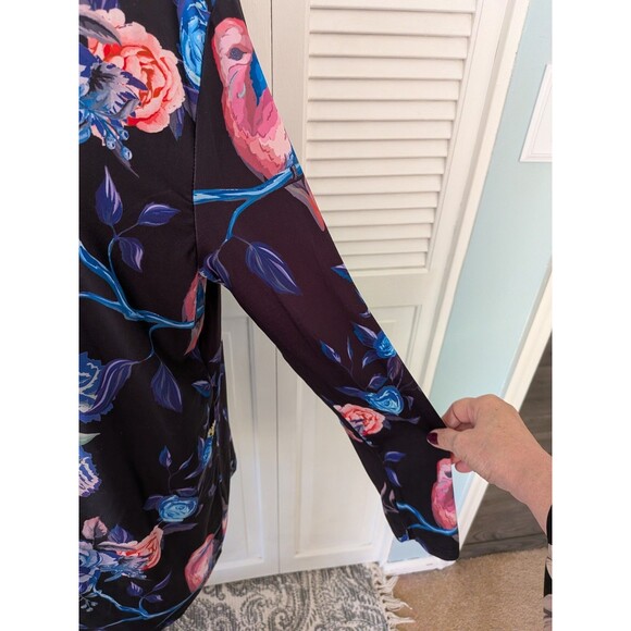 Lily By Firmiana Tunic Womens 1X Multi Floral Humming Bird Blouse Top Stretch - Picture 6 of 12